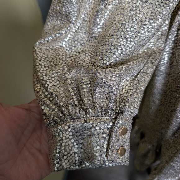 Skies Are Blue Gold Ruffled Wrap Mini Dress Women's Size Small - Picture 8 of 16